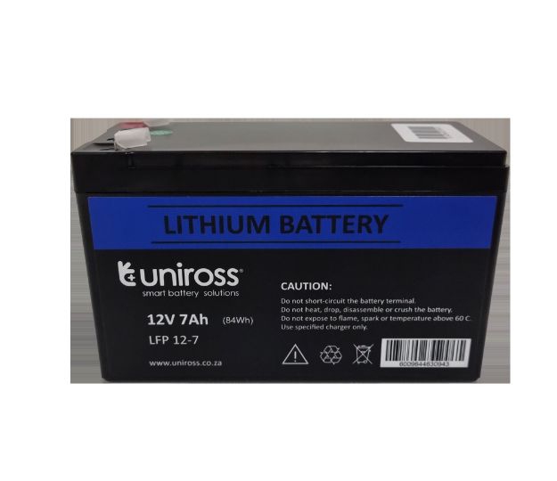 Uniross 12.8V 7Ah (89.6Wh) LiFEPO4 Battery | UR-BAT-LiFePO4-12-7